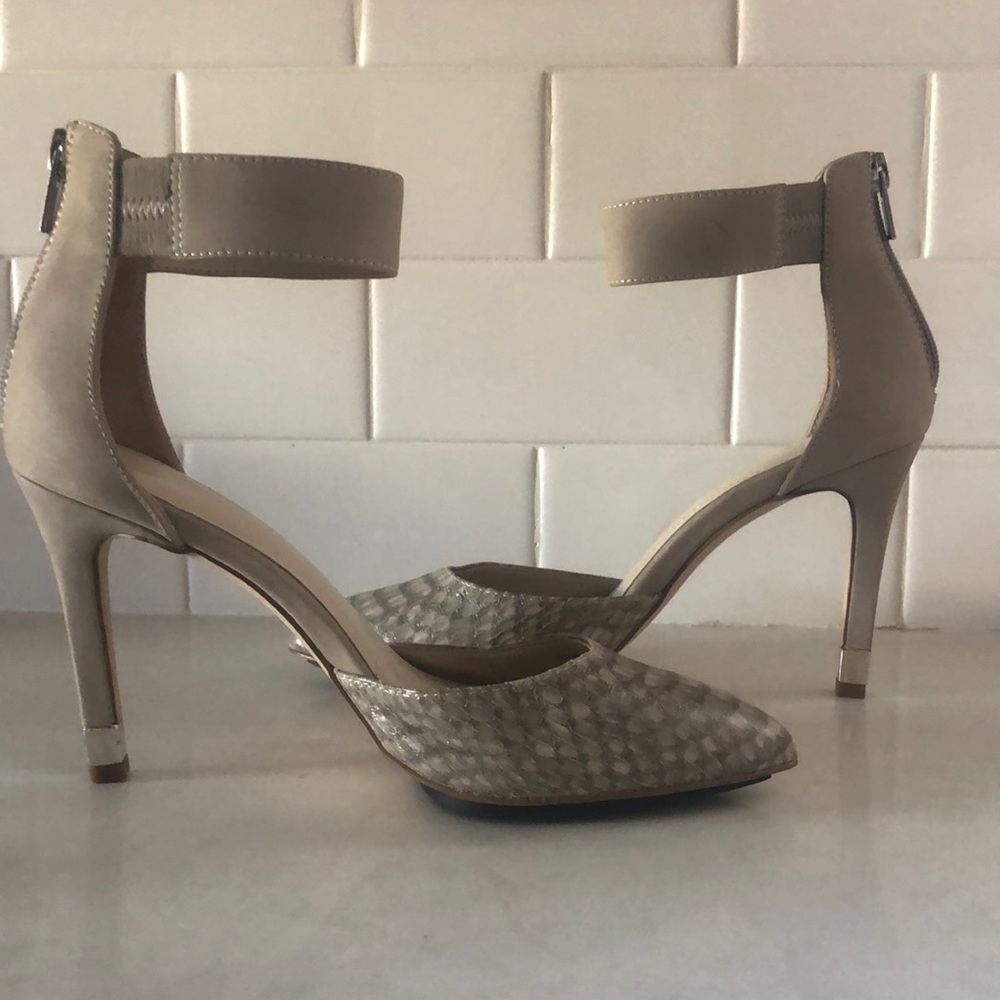 Calvin Klein size 6 tan and snake skin heels